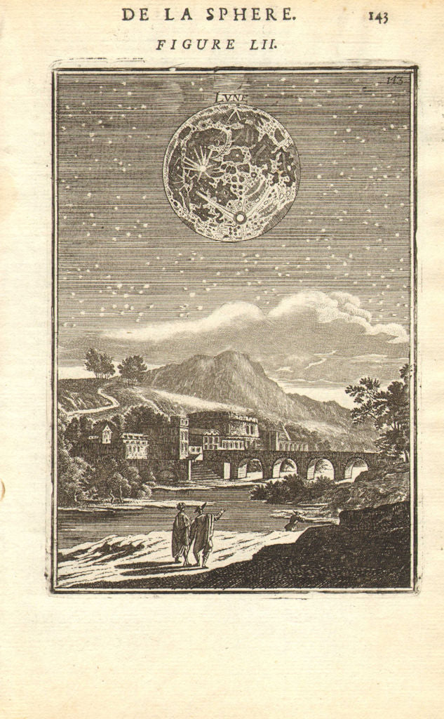 THE MOON. 'Lune'. Showing craters, topographical features. MALLET 1683 print